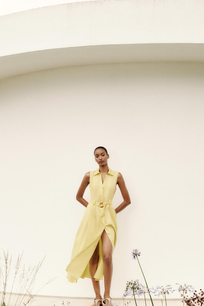 VESTIDO MIDI DE POPELINA COM CINTO