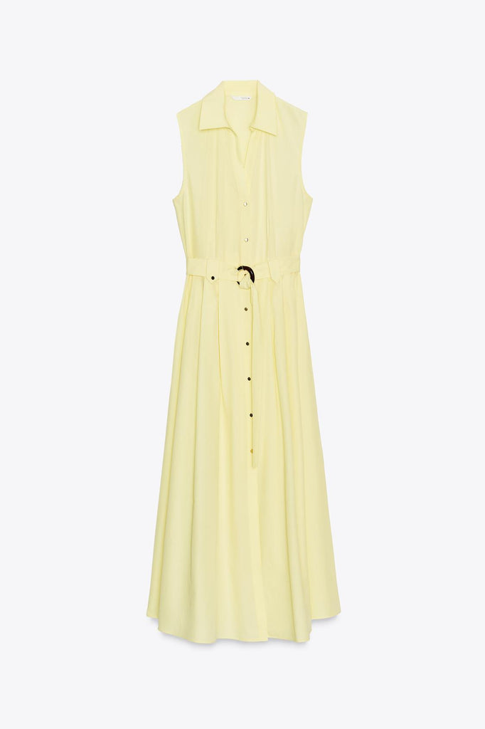 VESTIDO MIDI DE POPELINA COM CINTO