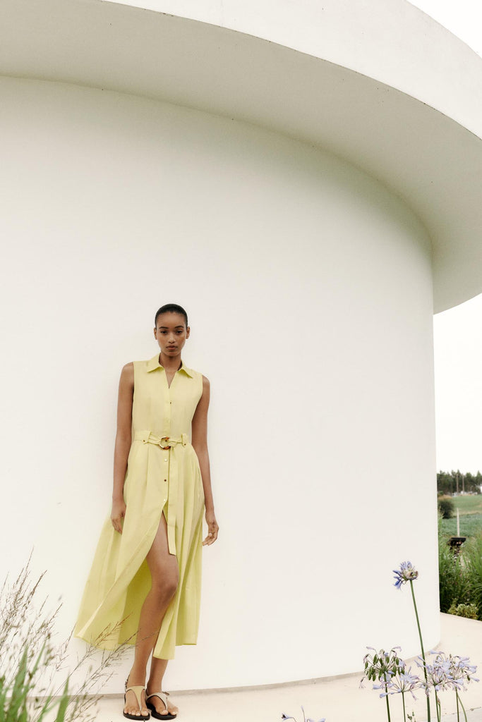 VESTIDO MIDI DE POPELINA COM CINTO