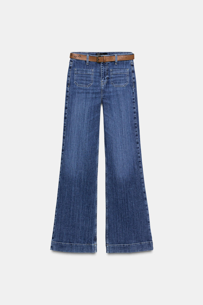 JEANS 70's FLARE DE CINTURA SUBIDA COM CINTO
