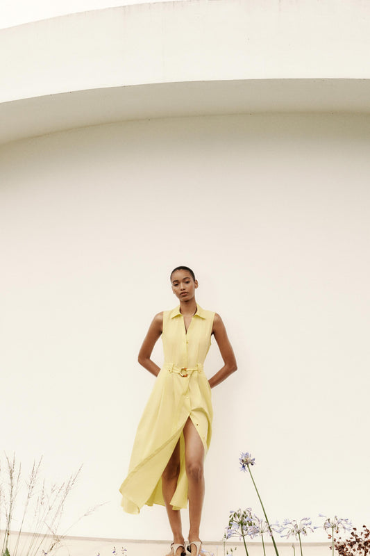VESTIDO MIDI DE POPELINA COM CINTO