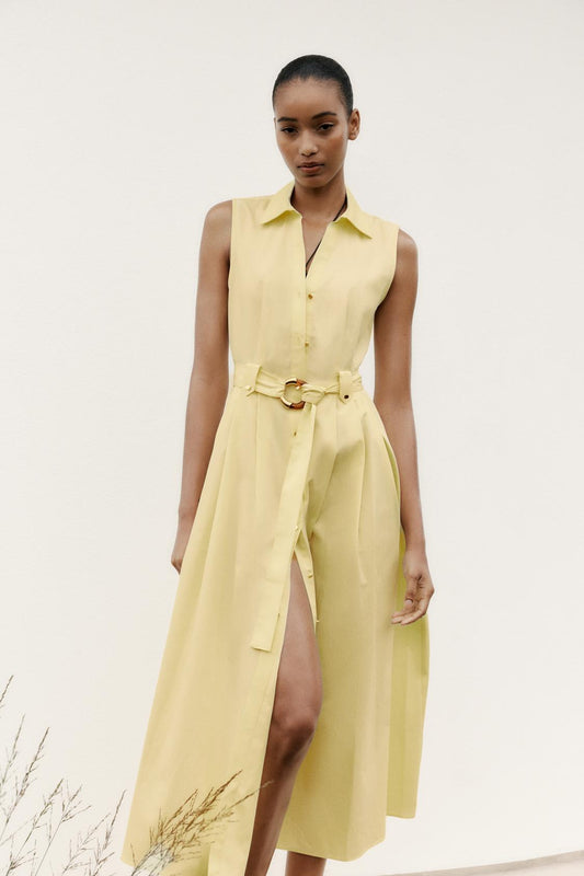 VESTIDO MIDI DE POPELINA COM CINTO