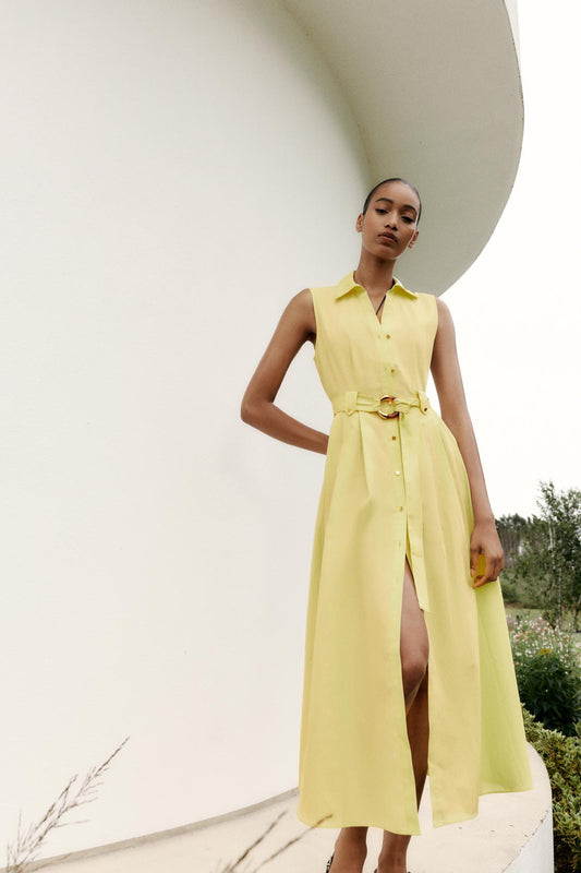 VESTIDO MIDI DE POPELINA COM CINTO
