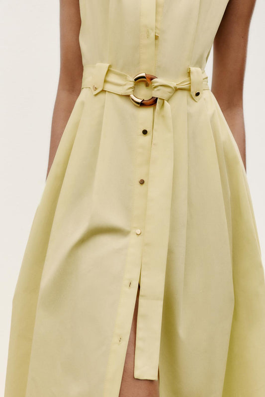 VESTIDO MIDI DE POPELINA COM CINTO