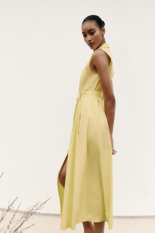 VESTIDO MIDI DE POPELINA COM CINTO