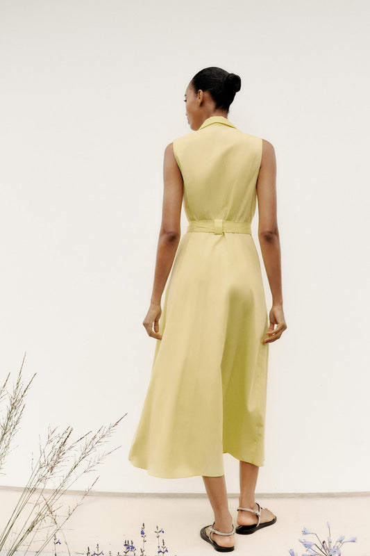 VESTIDO MIDI DE POPELINA COM CINTO