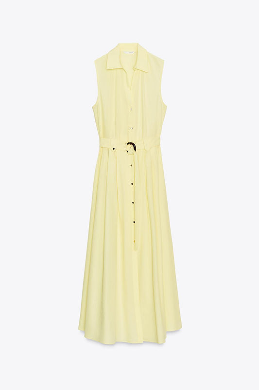 VESTIDO MIDI DE POPELINA COM CINTO