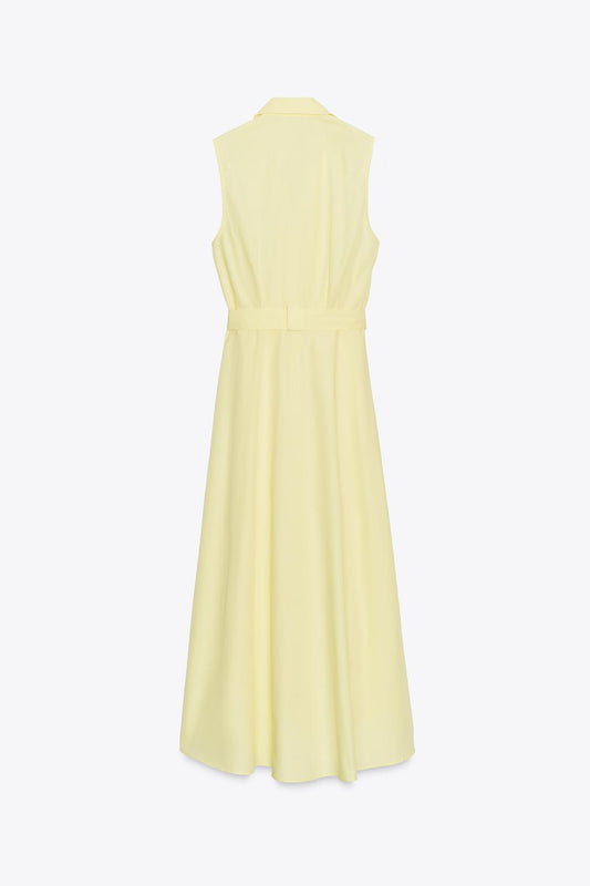 VESTIDO MIDI DE POPELINA COM CINTO