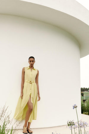 VESTIDO MIDI DE POPELINA COM CINTO