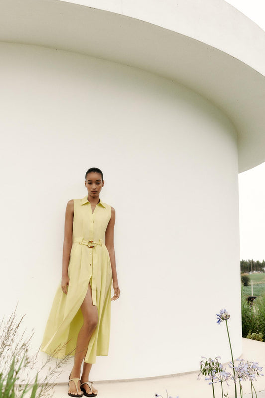 VESTIDO MIDI DE POPELINA COM CINTO