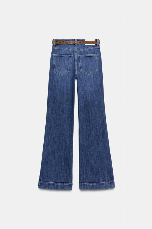 JEANS 70's FLARE DE CINTURA SUBIDA COM CINTO
