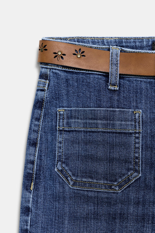 JEANS 70's FLARE DE CINTURA SUBIDA COM CINTO