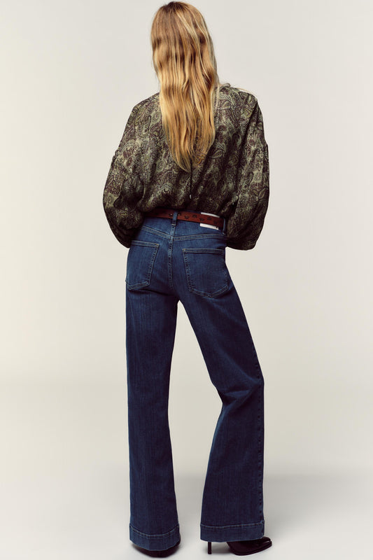 JEANS 70's FLARE DE CINTURA SUBIDA COM CINTO