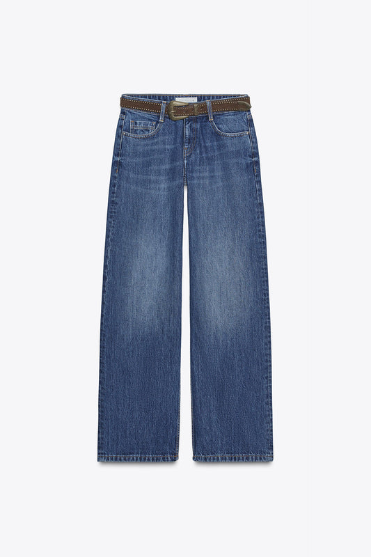 JEANS WIDE LEG CINTURA BAIXA COM CINTO