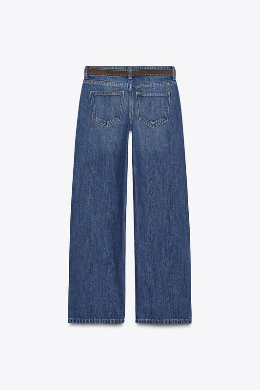 JEANS WIDE LEG CINTURA BAIXA COM CINTO